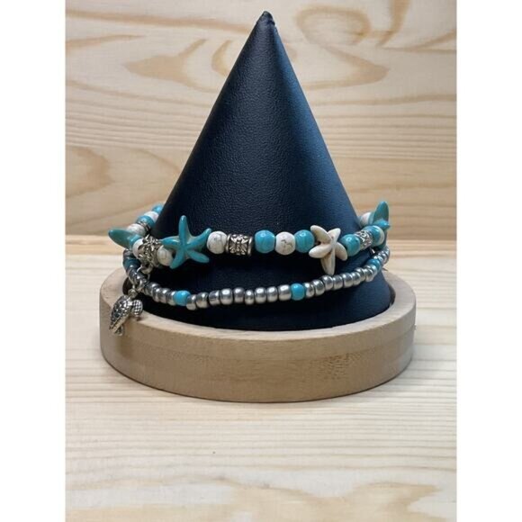 Turquoise & Pearl Starfish Turtle Charm Bracelet Set - Picture 3 of 4
